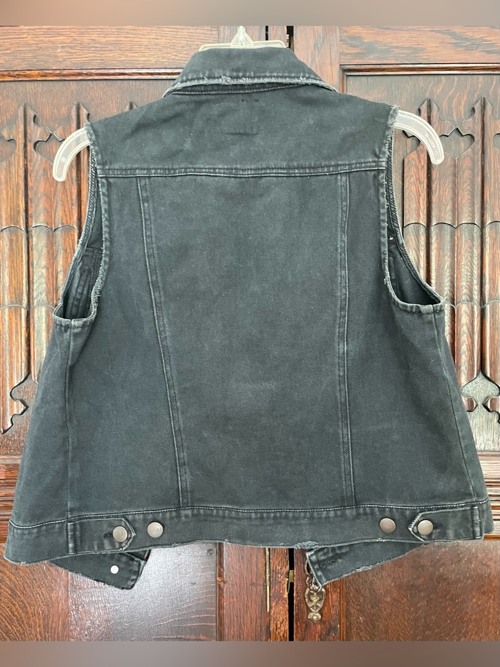 Vintage 2.1 Gray Denim Collared Distressed Cropped Vest Size L - Picture 5 of 8